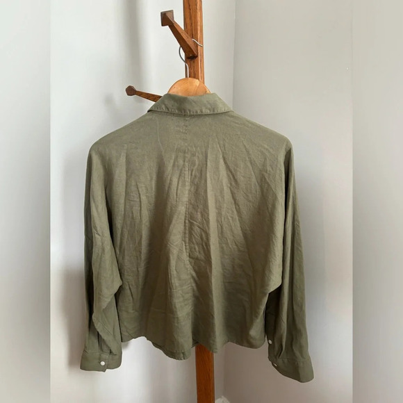 Banana Republic Med Green Linen Blend Button Down Long Sleeve Shirt Minimalist - Picture 3 of 3
